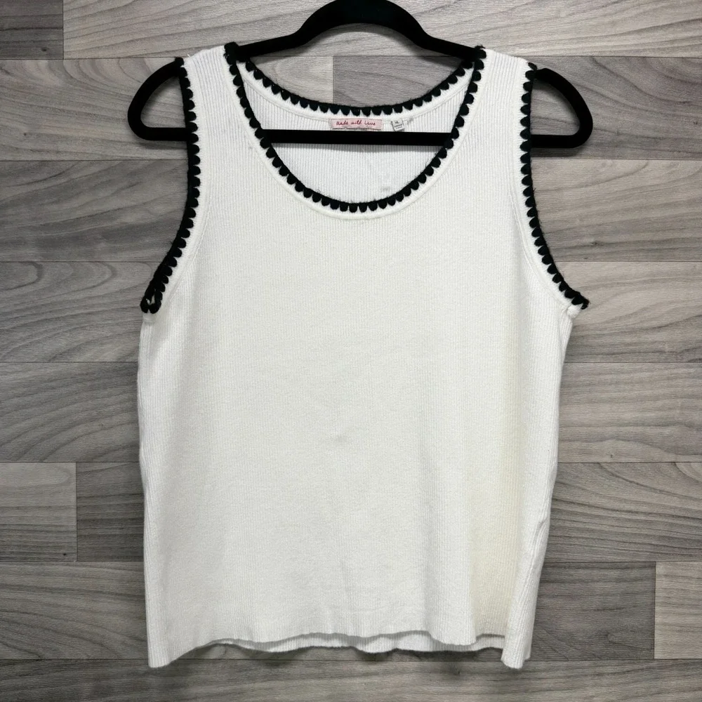 Scotch & Soda Knit Tank Top Women XL White Ribbed Sleeveless Scoop Neck Pullover